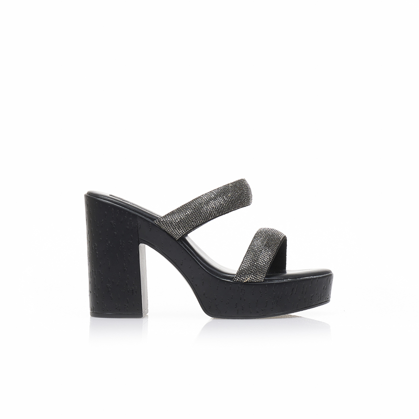 Mules μαύρα δερματίνη από στρας με φιάπα ΜΑΥΡΟ