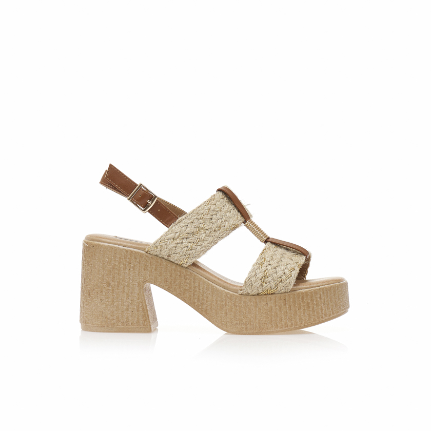 Πέδιλα TSOUKALAS μπεζ ψάθινα με χρυσή αγκράφα ΜΠΕΖ