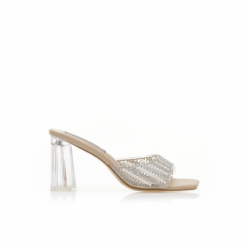 Mules nude με διαφάνεια και στρας NUDE