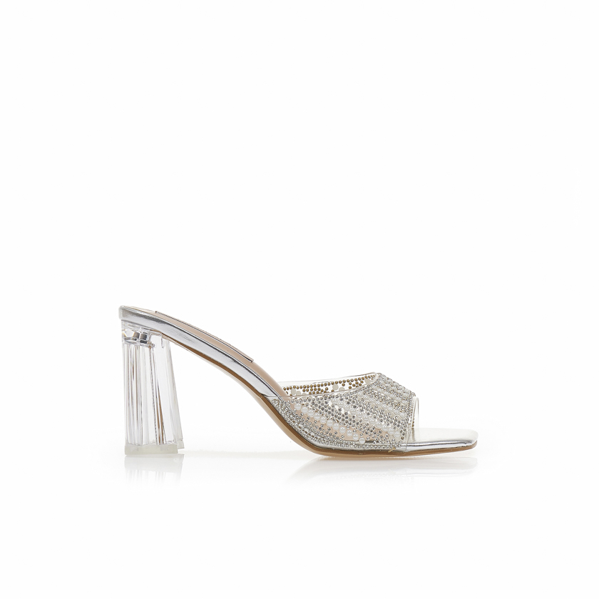 Mules ασημί με διαφάνεια και στρας ΑΣΗΜΙ