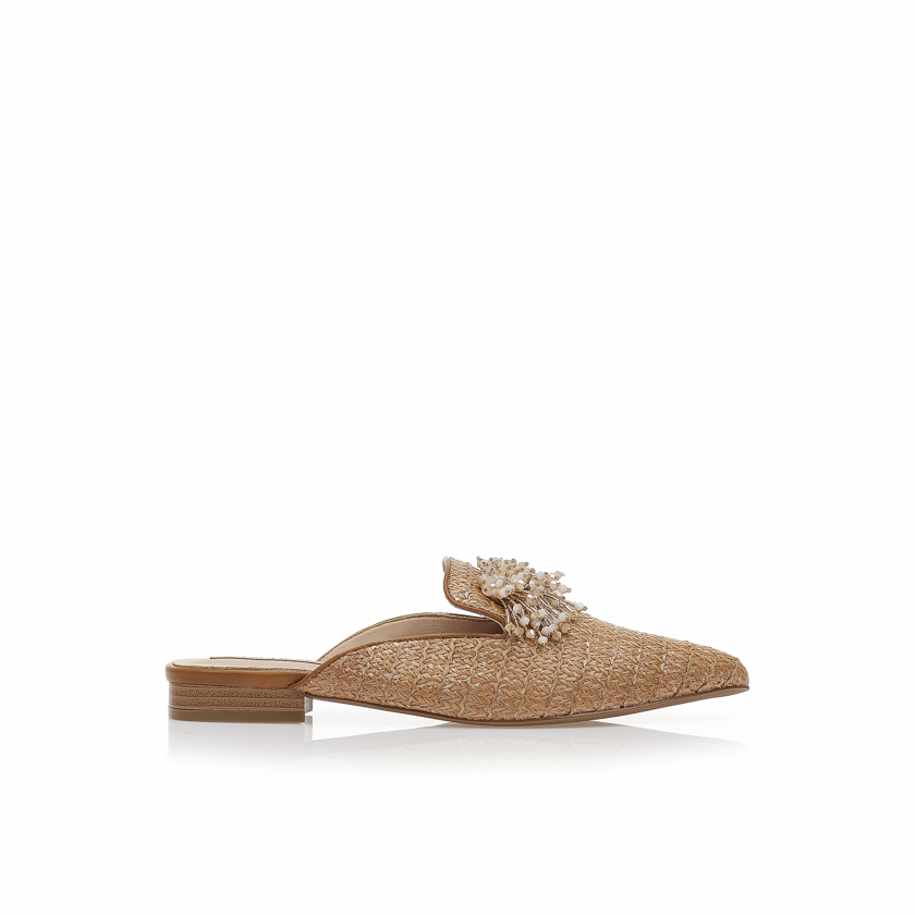 Tsoukalas Mules κάμελ ψάθινα με ιδιαίτερα διακοσμητικά ΚΑΜΕΛ