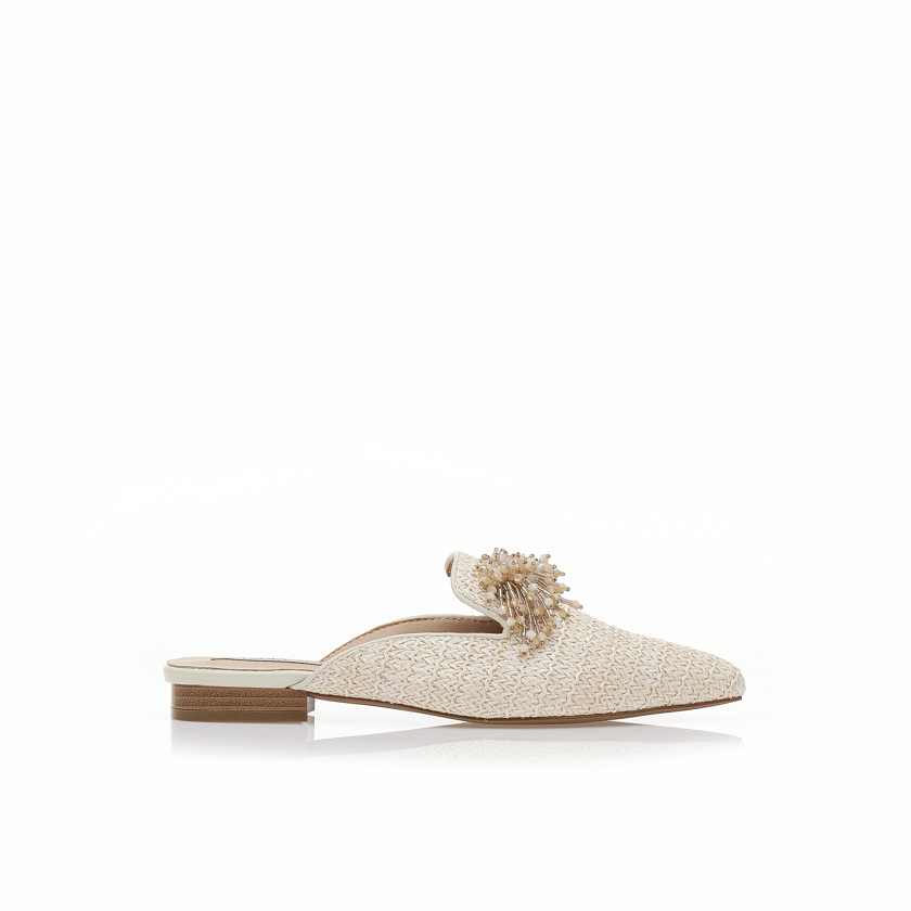 Mules μπεζ ψάθινα με ιδιαίτερα διακοσμητικά ΜΠΕΖ