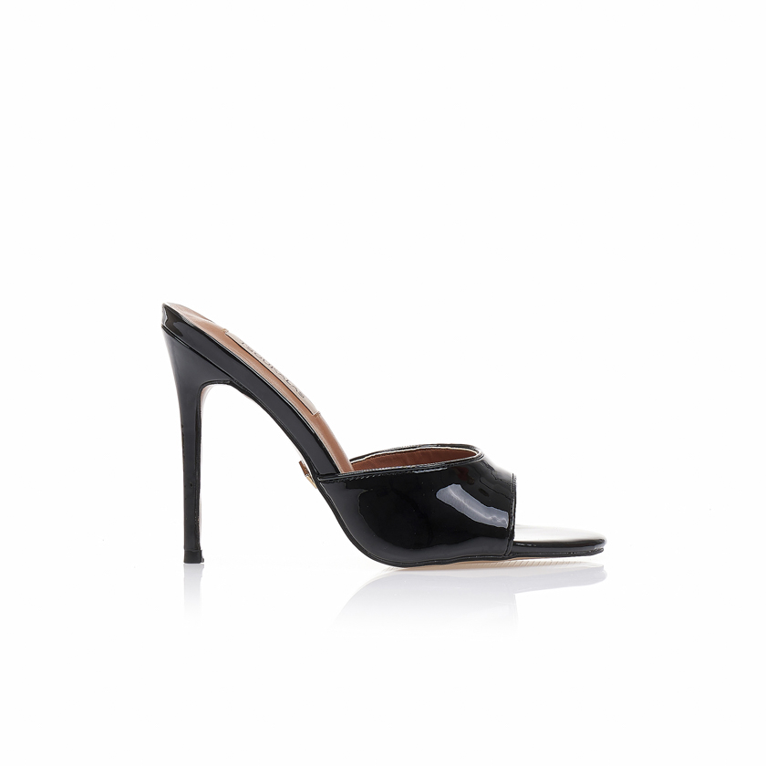 Mules TSOUKALAS μαύρα λουστρίνι με λεπτό τακούνι ΜΑΥΡΟ