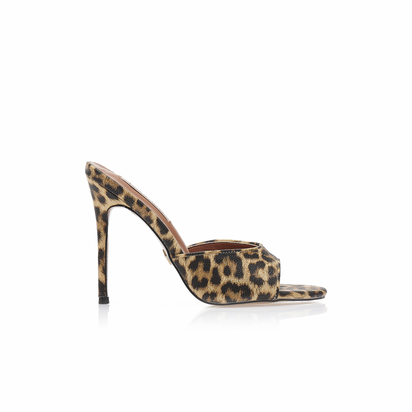 Mules TSOUKALAS animal print δερματίνη με λεπτό τακούνι ΛΕΟΠΑΡ