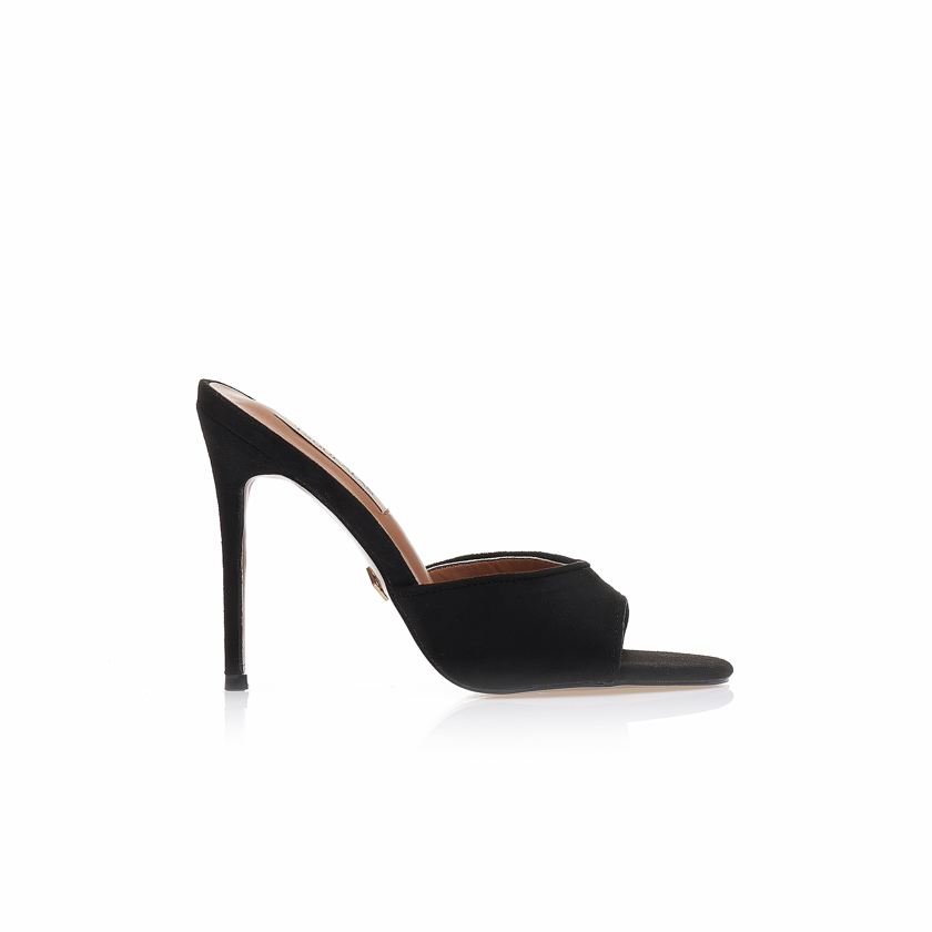 Mules TSOUKALAS μαύρα σουέτ με λεπτό τακούνι ΜΑΥΡΟ