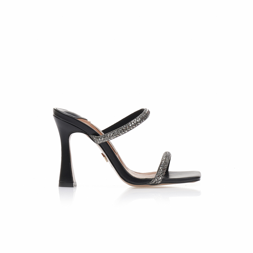 Mules TSOUKALAS μαύρα δερματίνη με στρας και ιδιαίτερο τακούνι ΜΑΥΡΟ