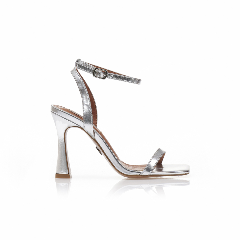 Πέδιλα TSOUKALAS ασημί δερματίνη με ιδιαίτερο τακούνι ΑΣΗΜΙ