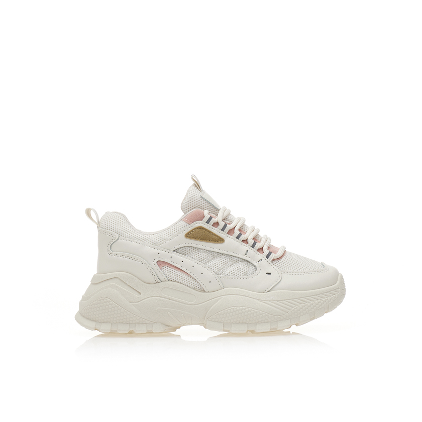 Αθλητικά μπεζ υφασμάτινα με δερματίνη και χρωματιστές λεπτομέρειες ΜΠΕΖ