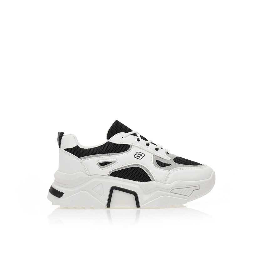 Αθλητικά μαύρα υφασμάτινα με λευκές και γκρι δερματίνη λεπτομέρειες ΜΑΥΡΟ