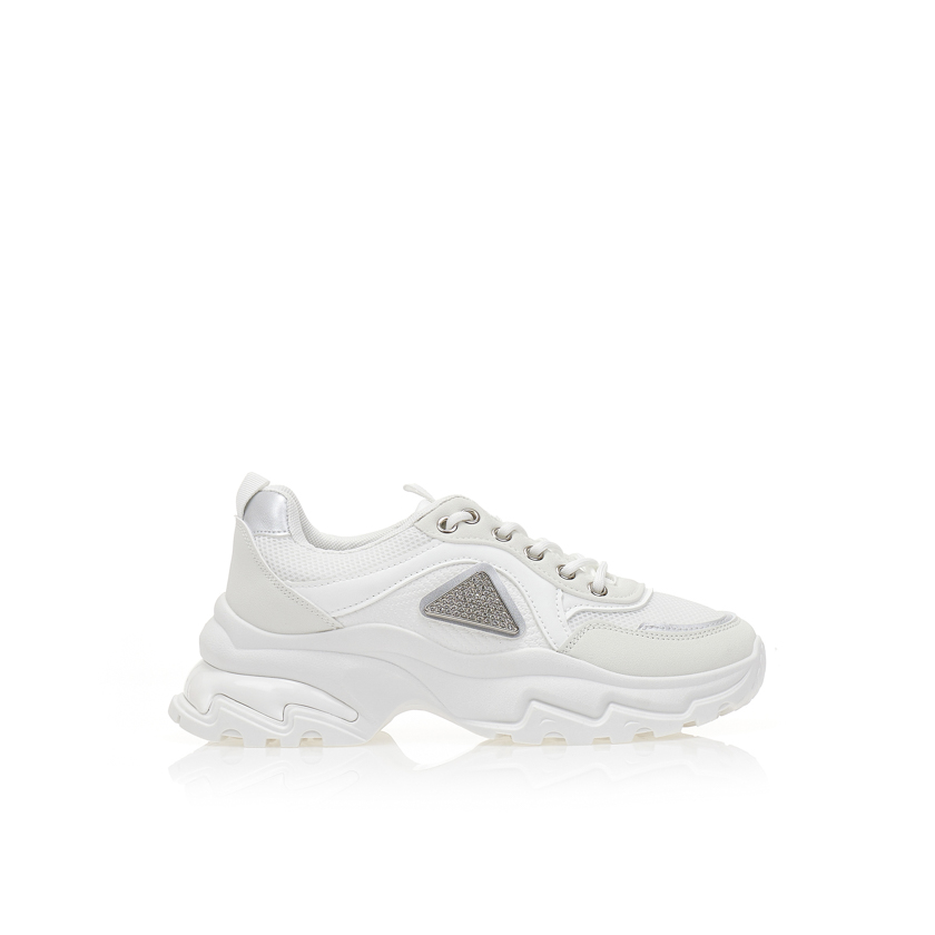 Αθλητικά λευκά υφασμάτινα και σουέτ με αγκράφα από στρας ΛΕΥΚΟ