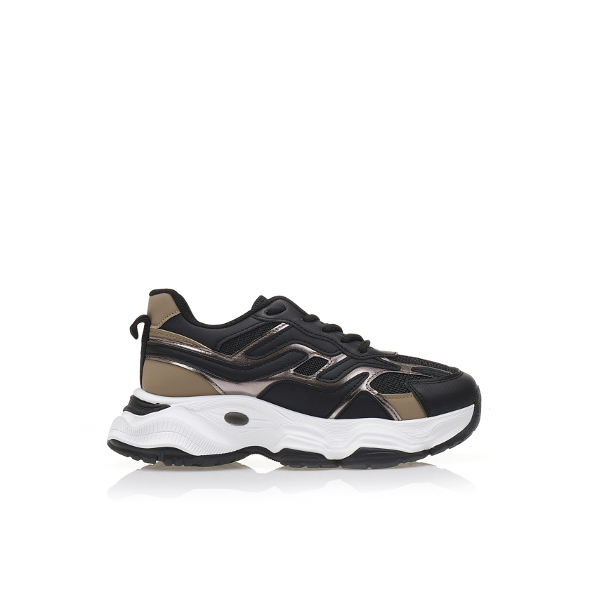 Αθλητικά μαύρα δερματίνη με μπρονζέ και πούρο λεπτομέρειες ΜΑΥΡΟ