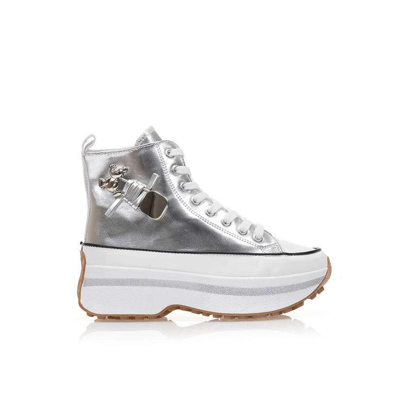 Tsoukalas Αθλητικά μποτάκια ασημί δερματίνη με ασημί διακοσμητικό ΑΣΗΜΙ