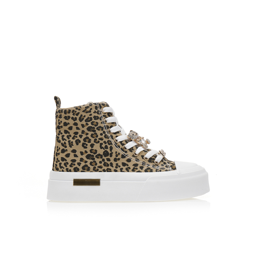 Αθλητικά μποτάκια animal print δερματίνη με χρυσό διακοσμητικό ΛΕΟΠΑΡ