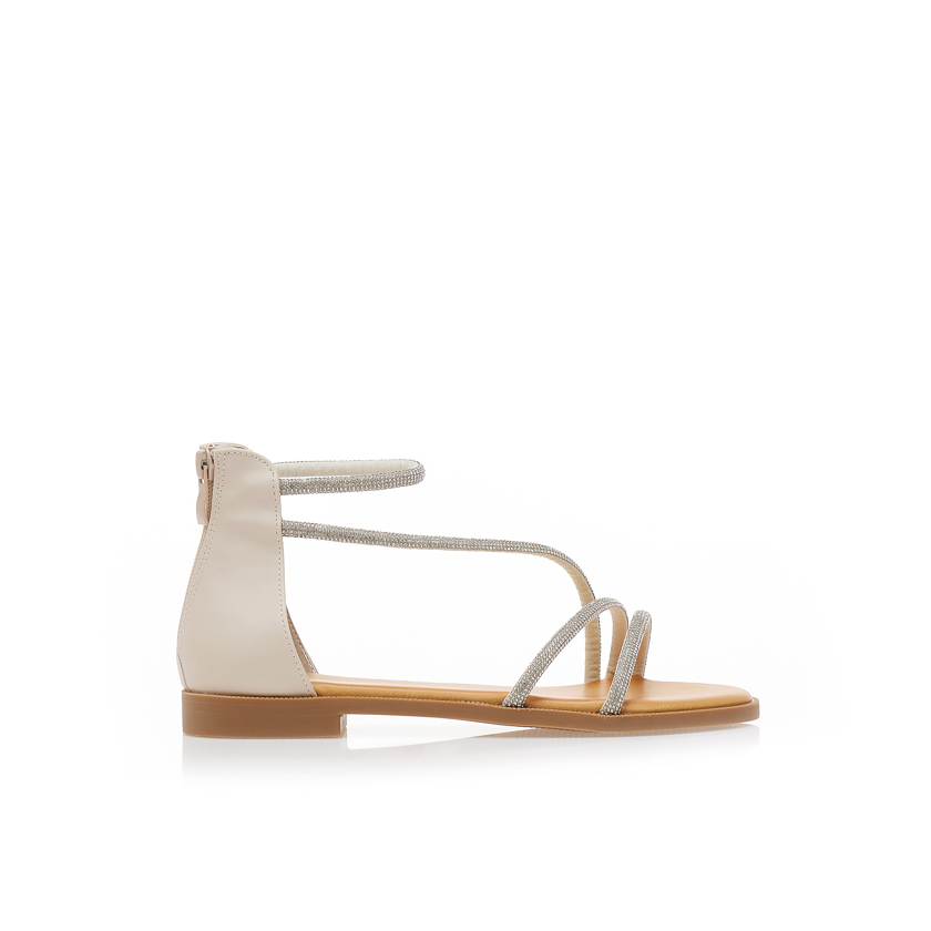 Σανδάλια TSOUKALAS μπεζ δερματίνη με λουράκια από στρας ΜΠΕΖ