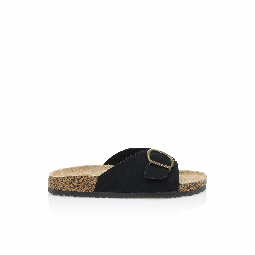 Παντόφλες μαύρες σουέτ με ρυθμιζόμενη φάσα ΜΑΥΡΟ