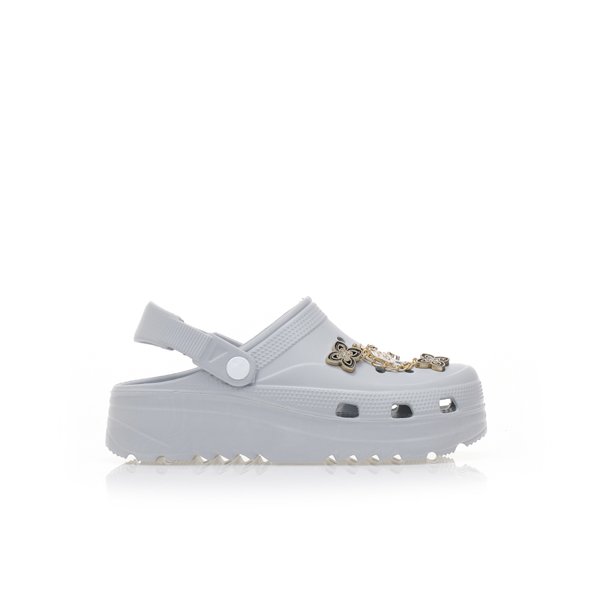 Παντόφλες σαμπό γκρι λάστιχο με χρυσά διακοσμητικά ΓΚΡΙ