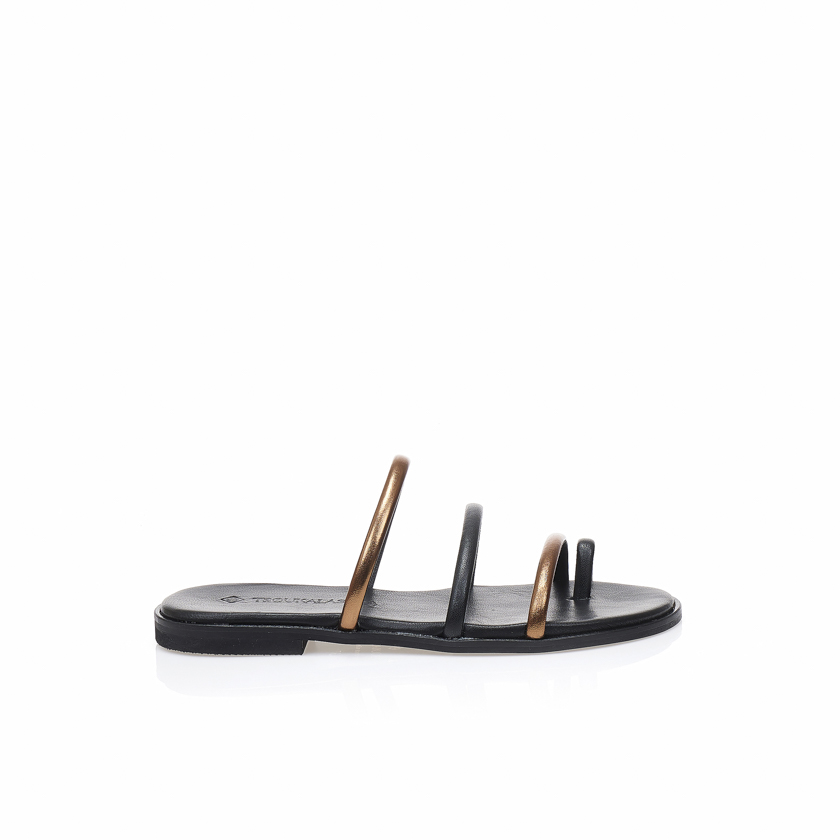 Σανδάλια δερμάτινα χειροποίητα μαύρα με μπρονζέ λουράκια ΜΠΡΟΝΖΕ