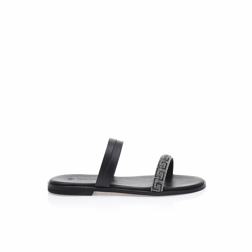 Σανδάλια δερμάτινα χειροποίητα μαύρα με στρας ΜΑΥΡΟ