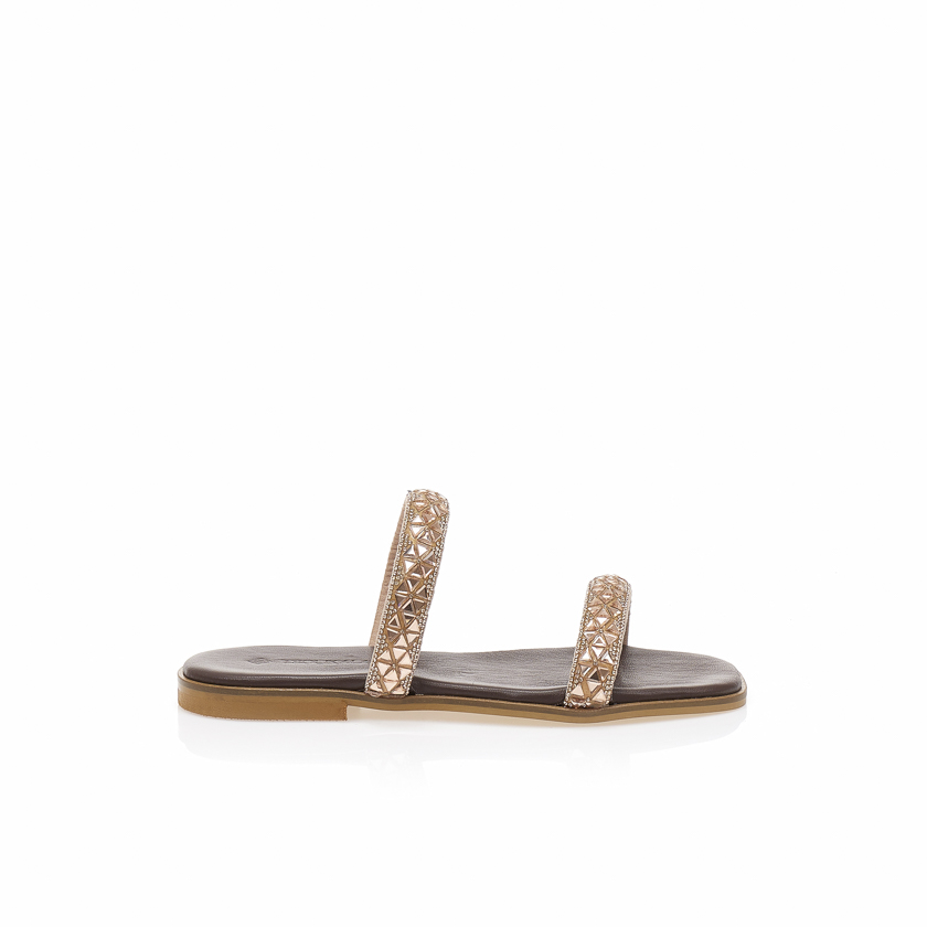 Σανδάλια δερμάτινα μπρονζέ με στρας ΧΑΛΚΟΣ