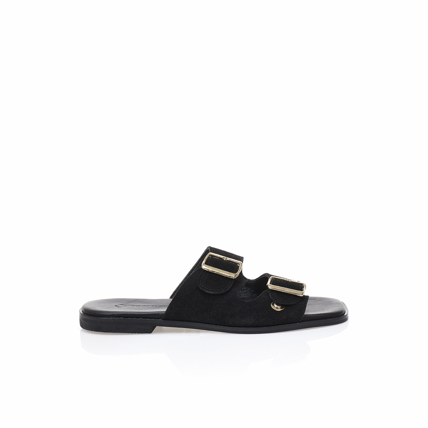 Δερμάτινα σανδάλια χειροποίητα μαύρα με ρυθμιζόμενη φάσα ΜΑΥΡΟ