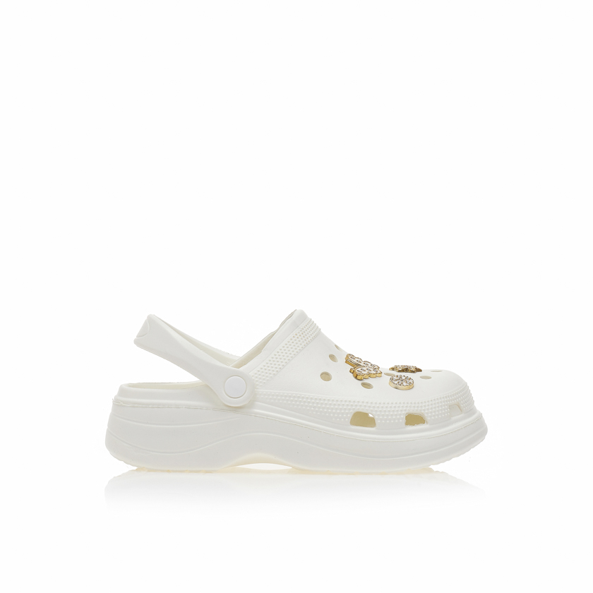 Παντόφλες σαμπό λευκές λάστιχο με διακοσμητικά ΛΕΥΚΟ