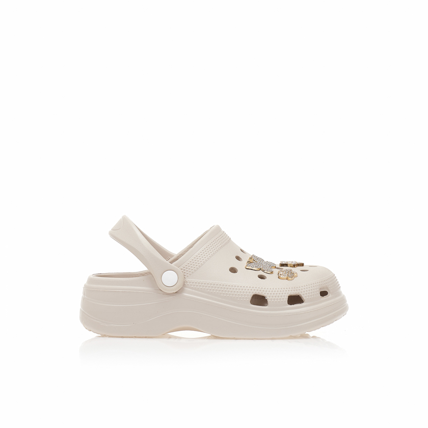 Παντόφλες σαμπό μπεζ λάστιχο με διακοσμητικά ΜΠΕΖ