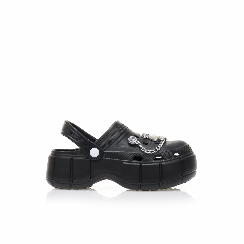 Παντόφλες σαμπό μαύρες λάστιχο με διακοσμητικά και στρας ΜΑΥΡΟ