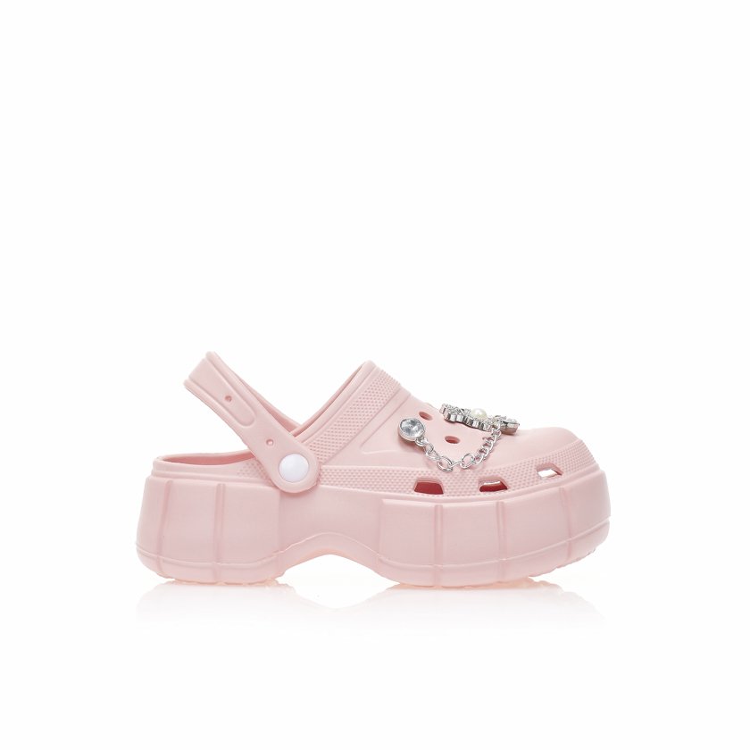 Παντόφλες σαμπό ροζ λάστιχο με διακοσμητικά και στρας ΡΟΖ