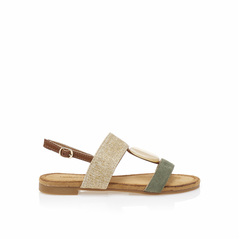 Σανδάλια TSOUKALAS πράσινα σουέτ με κοκκάλινο διακοσμητικό ΠΡΑΣΙΝΟ