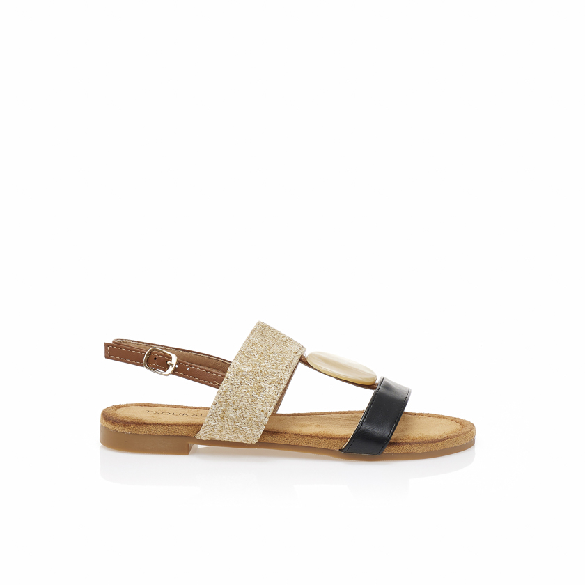 Σανδάλια TSOUKALAS μαύρα δερματίνη με κοκκάλινο διακοσμητικό ΜΑΥΡΟ