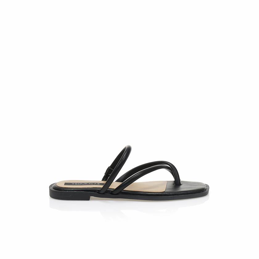 Σανδάλια μαύρα δερματίνη με πολλαπλά λουράκια ΜΑΥΡΟ