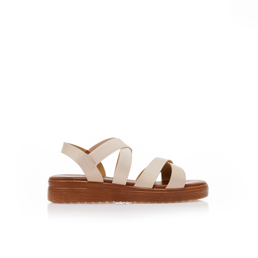 Flatforms TSOUKALAS μπεζ δερματίνη με χιαστί λουράκια ΜΠΕΖ