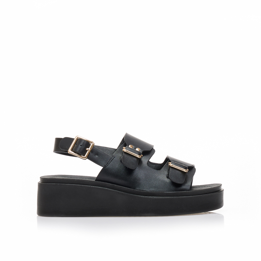 Tsoukalas Flatforms μαύρα δερματίνη με λουράκι στον αστράγαλο ΜΑΥΡΟ