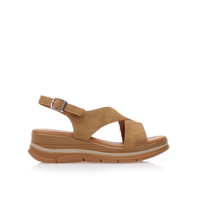 Flatforms κάμελ δερματίνη με χιαστί φάσα ΚΑΜΕΛ