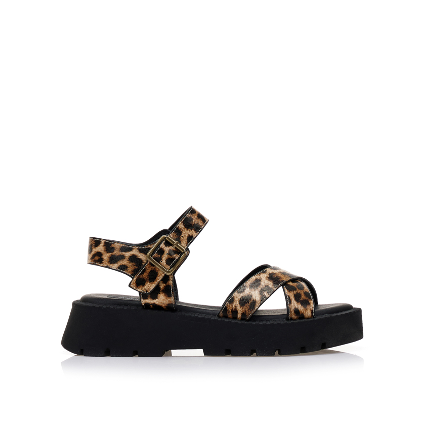 Flatforms animal print δερματίνη με χιαστί φάσα ΛΕΟΠΑΡ