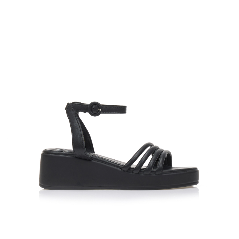 Flatforms μαύρα δερματίνη με πολλαπλά λουράκια ΜΑΥΡΟ