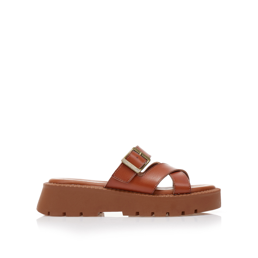 Flatforms κάμελ δερματίνη με χιαστί φάσα ΚΑΜΕΛ