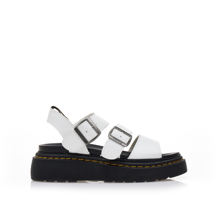 Tsoukalas Flatforms λευκά δερματίνη με πολλαπλά λουράκια ΛΕΥΚΟ