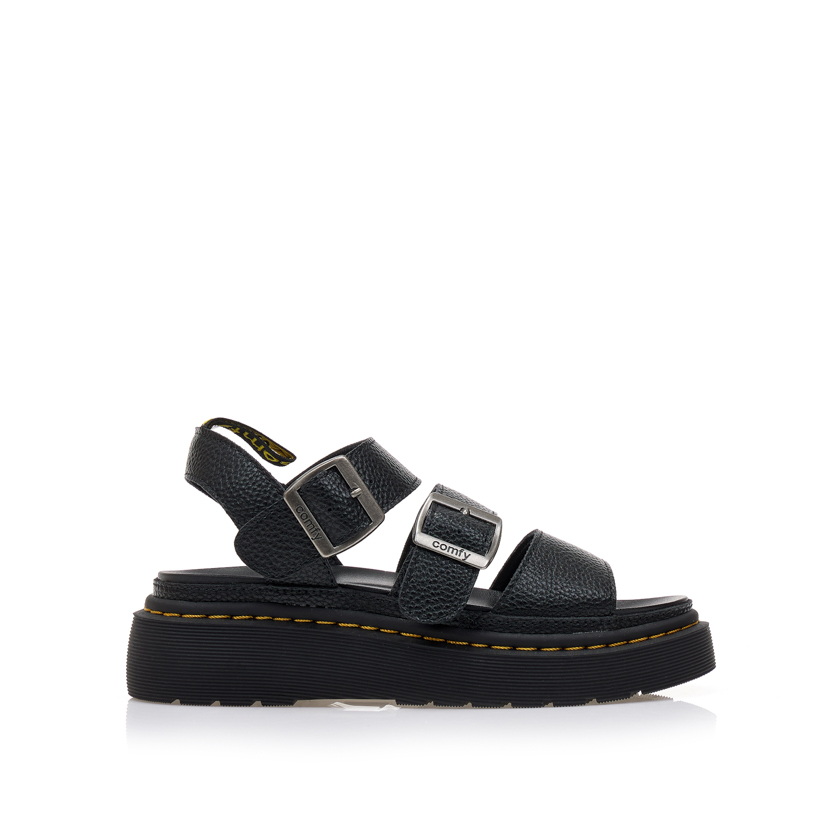 Flatforms μαύρα δερματίνη με πολλαπλά λουράκια ΜΑΥΡΟ