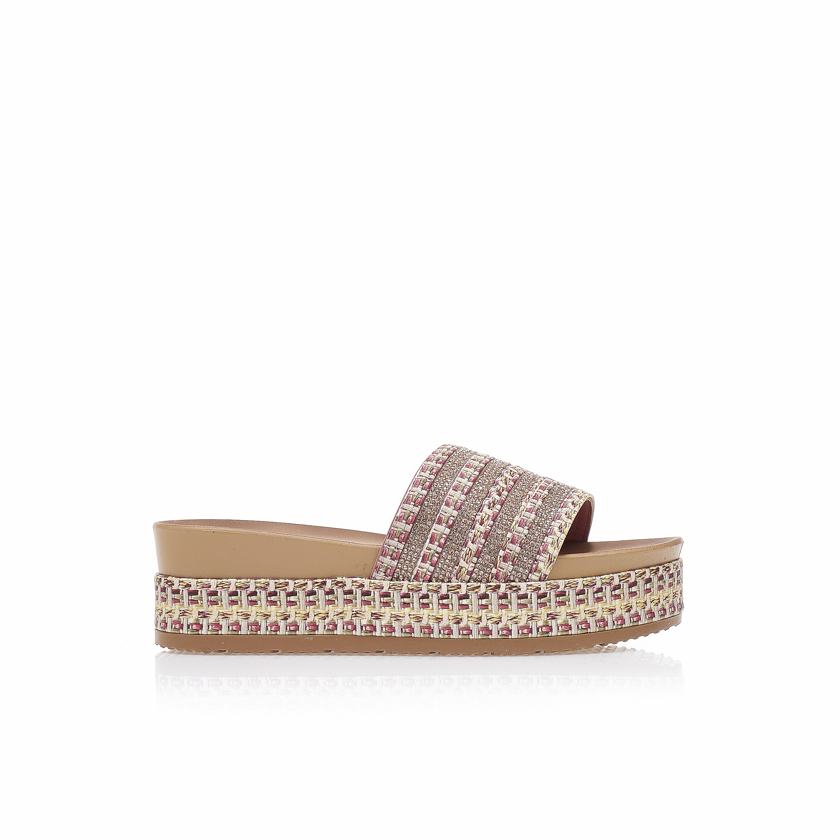 Flatforms TSOUKALAS ροζ δερματίνη με στρας ΡΟΖ