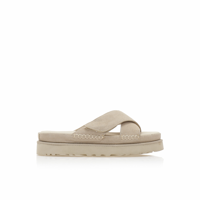 Flatforms μπεζ σουέτ με χιαστή φάσα ΜΠΕΖ