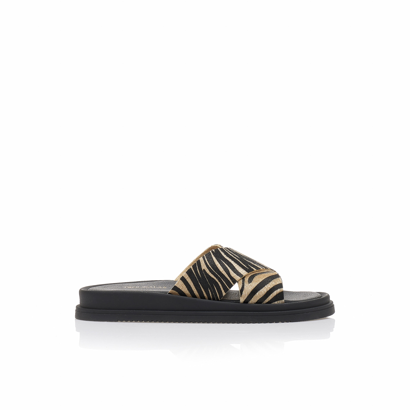 Tsoukalas Χειροποίητα flatforms animal print σουέτ με χιαστή φάσα ΤΙΓΡΕ