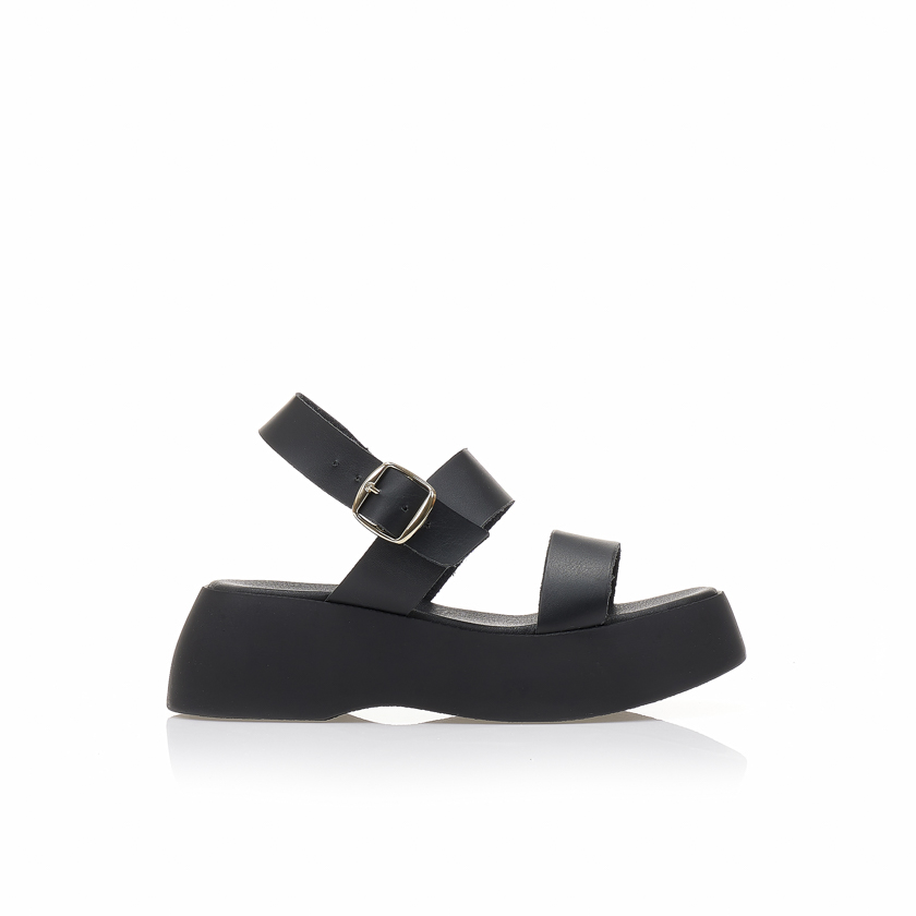 Flatforms μαύρα χειροποίητα δερματίνη με λουράκι στον αστράγαλο ΜΑΥΡΟ