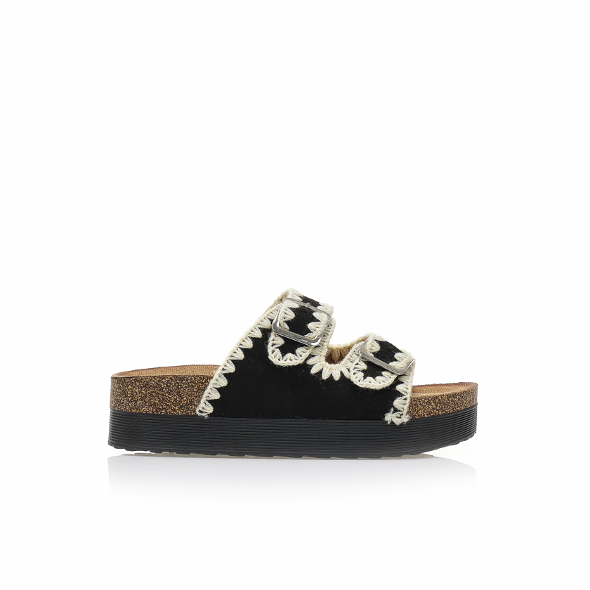 Tsoukalas Flatforms μαύρα σουέτ με πλεκτή λεπτομέρεια ΜΑΥΡΟ