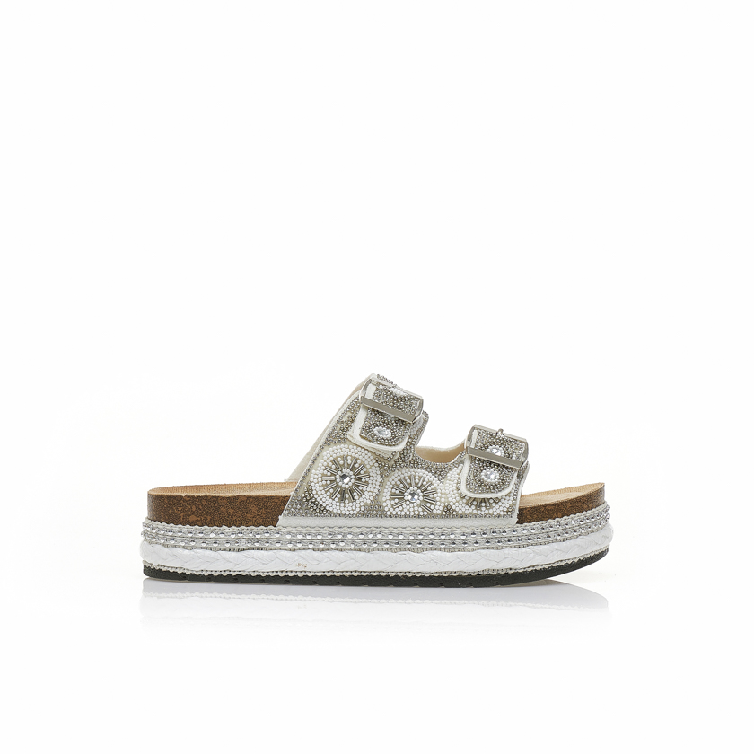 Tsoukalas Εσπαντρίγιες flatforms λευκές με ιδιαίτερο σχέδιο και στρας ΛΕΥΚΟ