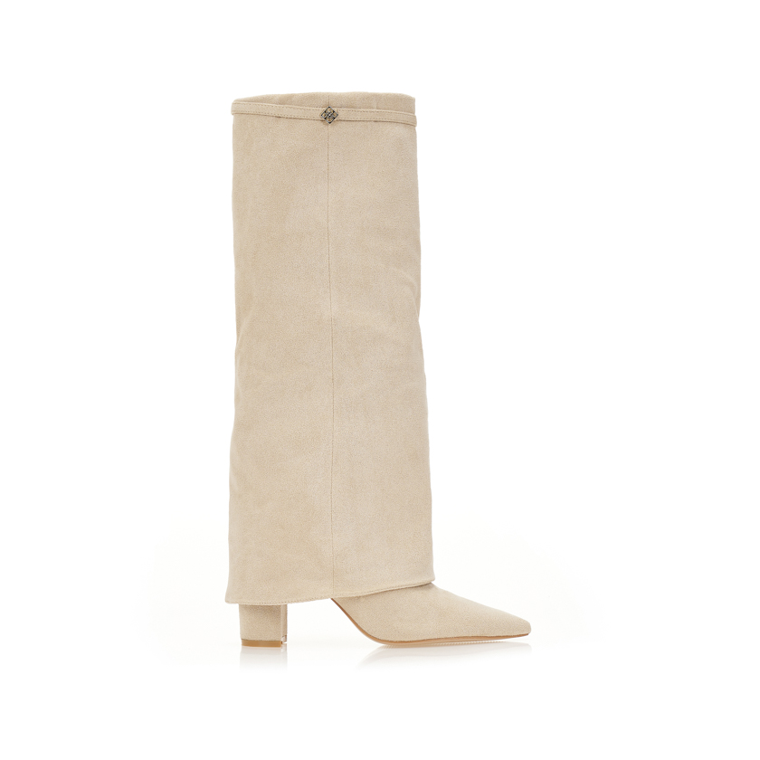 Μπότες μπεζ σουέτ με μυτερό τελείωμα ΜΠΕΖ