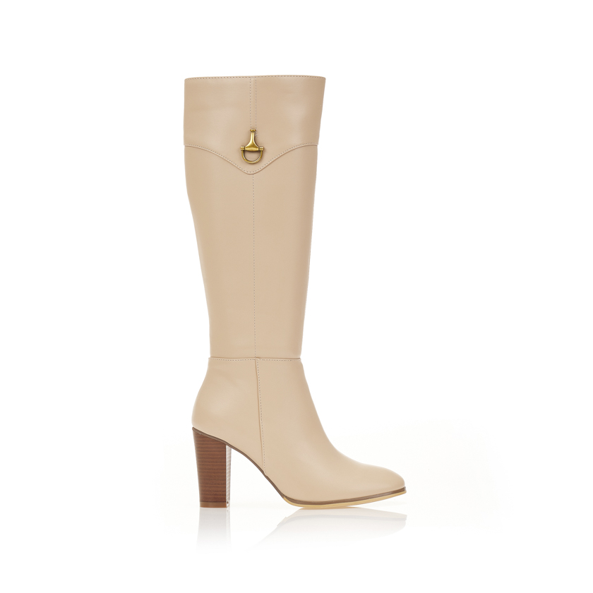 Μπότες μπεζ δερματίνη με χρυσή αγκράφα ΜΠΕΖ