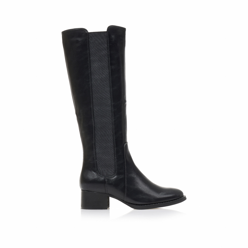 Μπότες μαύρες δερματίνη με λάστιχο και φερμουάρ ΜΑΥΡΟ