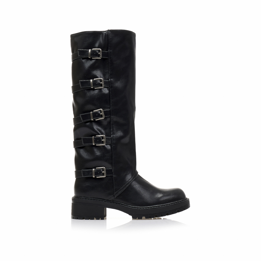 Μπότες μαύρες δερματίνη με ασημένιες αγκράφες ΜΑΥΡΟ