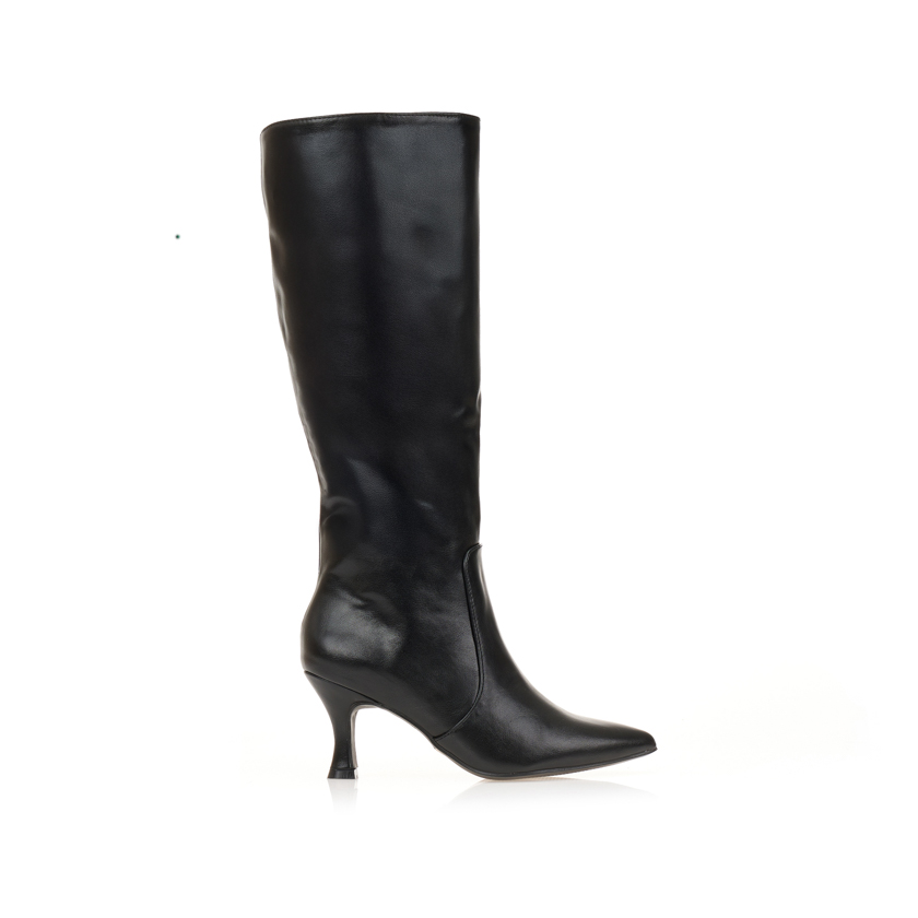 Μπότες μαύρες δερματίνη με ιδιαίτερο τακούνι ΜΑΥΡΟ